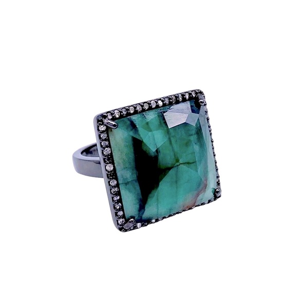 Adornia Fine Jewelry Sterling Silver Princess Cut Quarts & Diamond Halo Ring - Picture 1 of 5